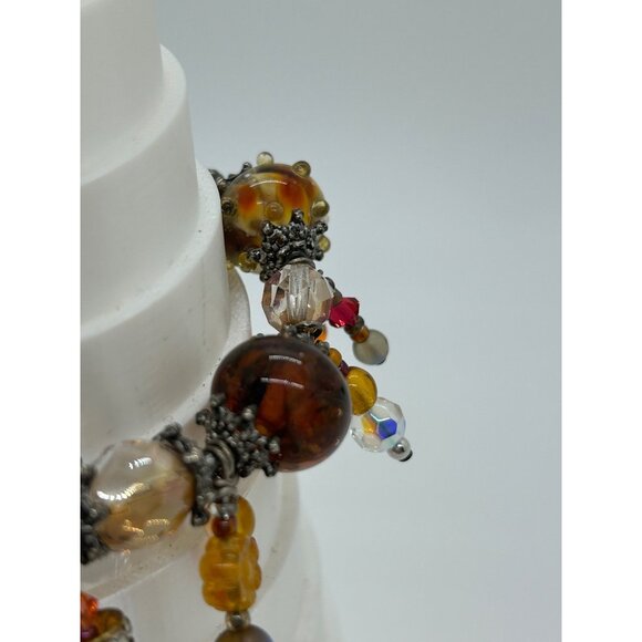 Artisan Lampwork Glass Bracelet With Amber Gold Swirl and Faceted Beads - Picture 16 of 16